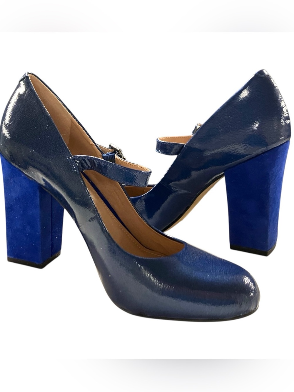 Vince Camuto Patent Mary Jane Block Heels in Navy